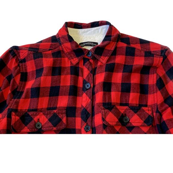 Zara Coat Jacket Women XL  Fleece Lined Flannel Buffalo Plaid Red Black Relaxed - Picture 2 of 12